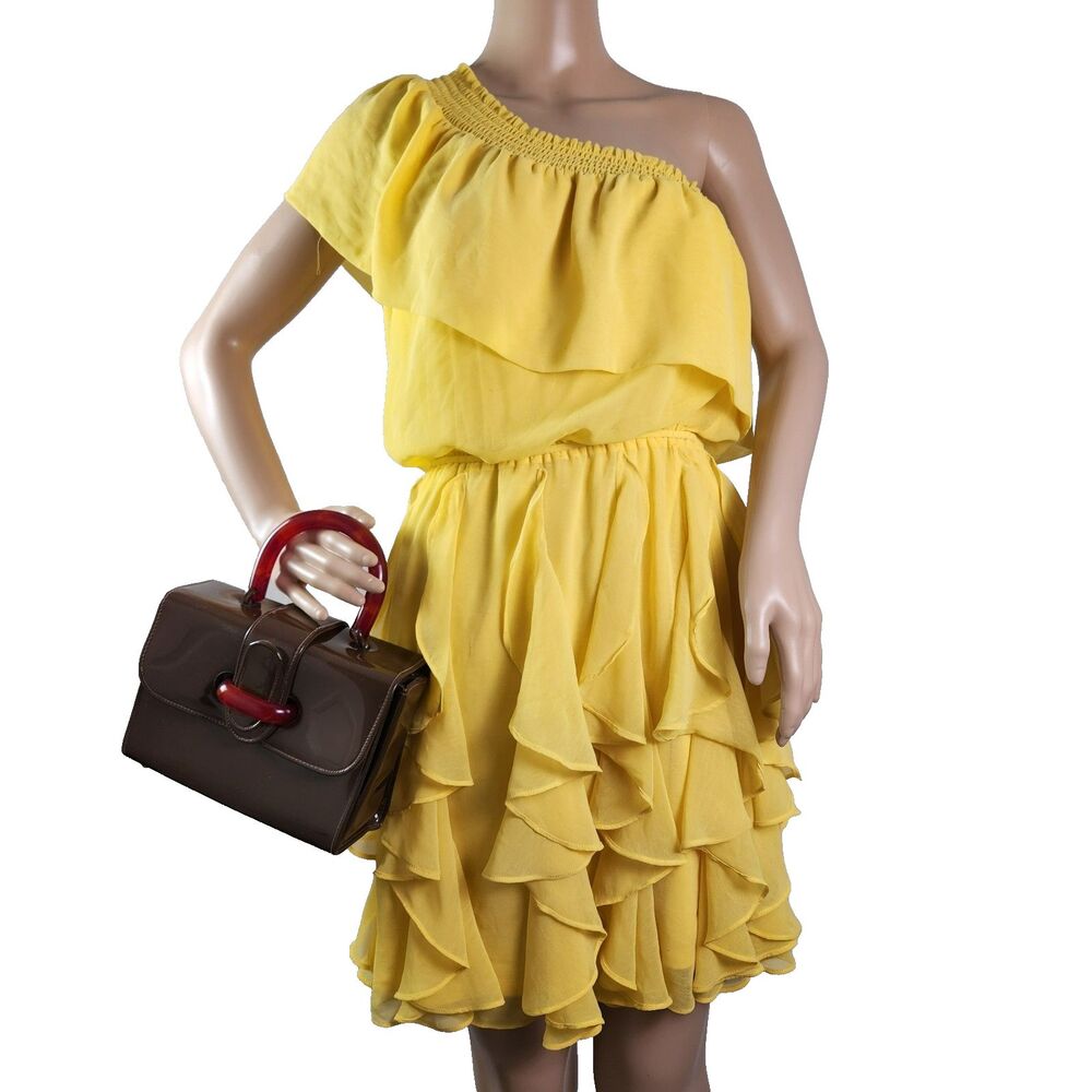 Jessica Simpson One Shoulder Cocktail Party Dress Size Small Yellow Ruffle